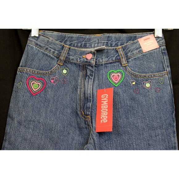2006 Gymboree Sweetheart Valentine Day Denim Jeans Heart Ruffle Hem Embroider 10 - Picture 2 of 7